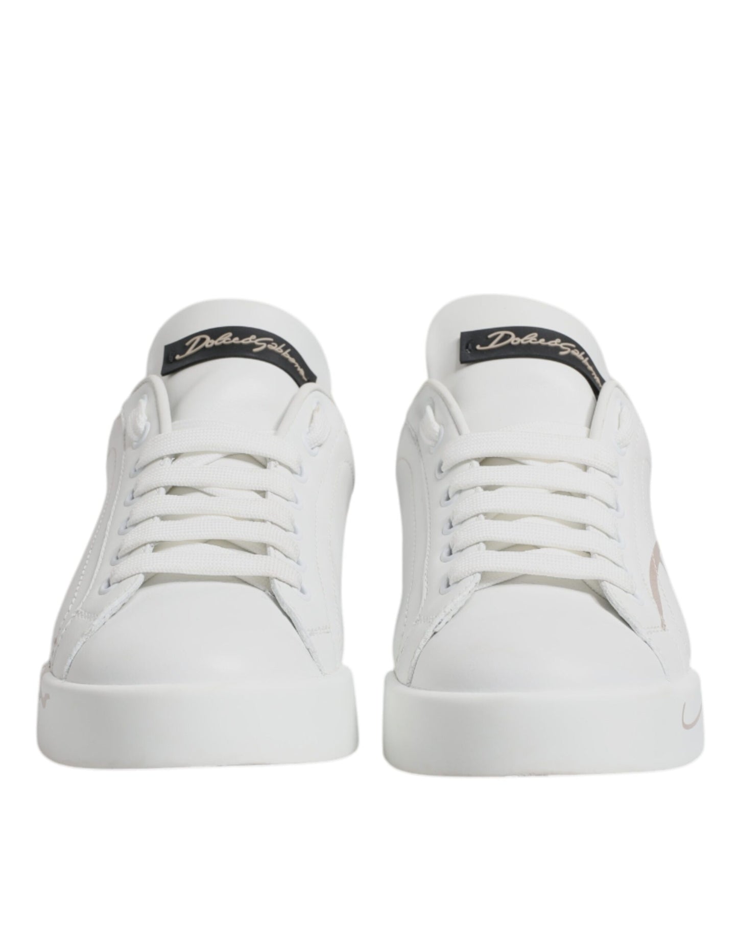 Dolce & Gabbana White Black Leather Low Top Sneakers Shoes