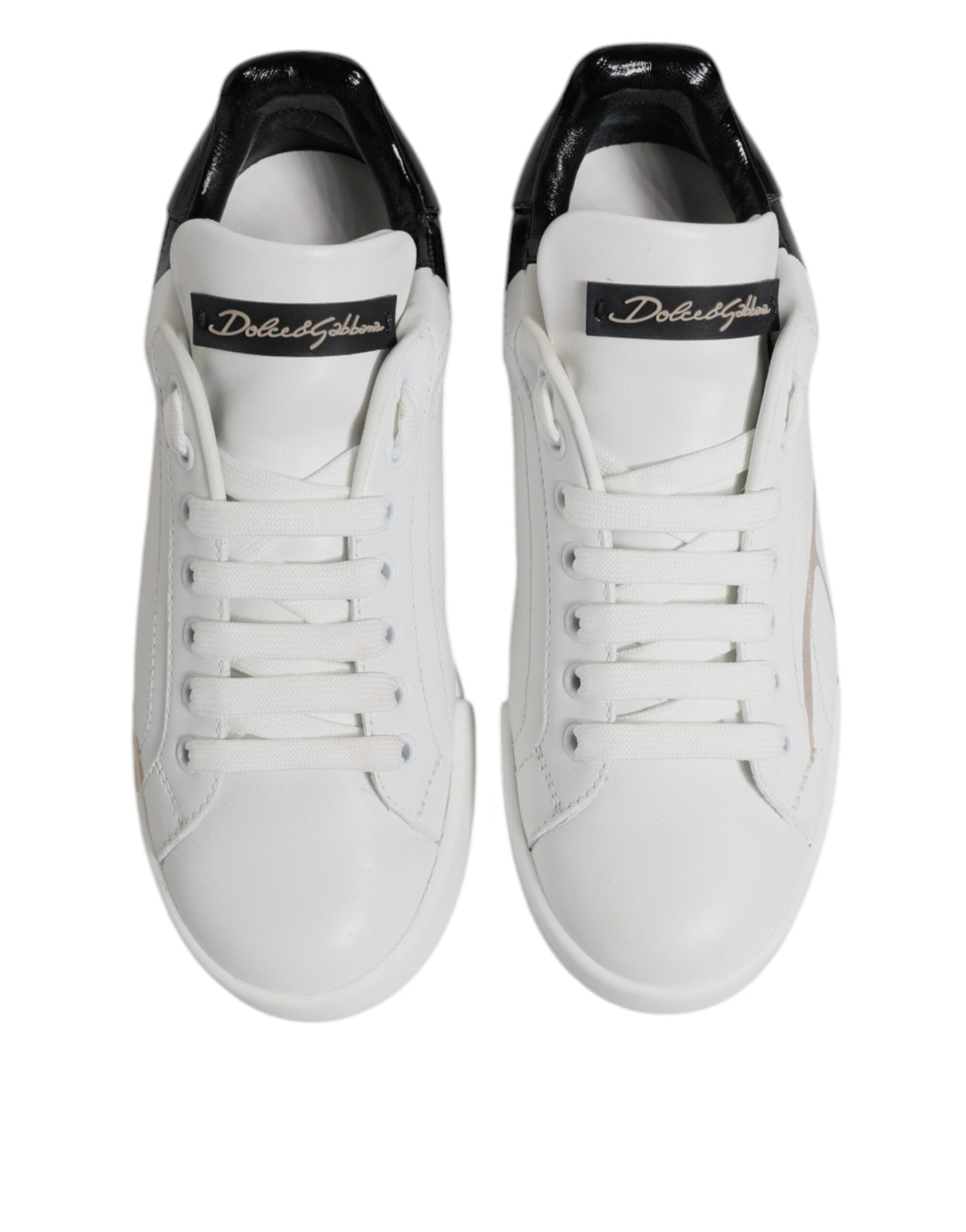 Dolce & Gabbana White Black Leather Low Top Sneakers Shoes