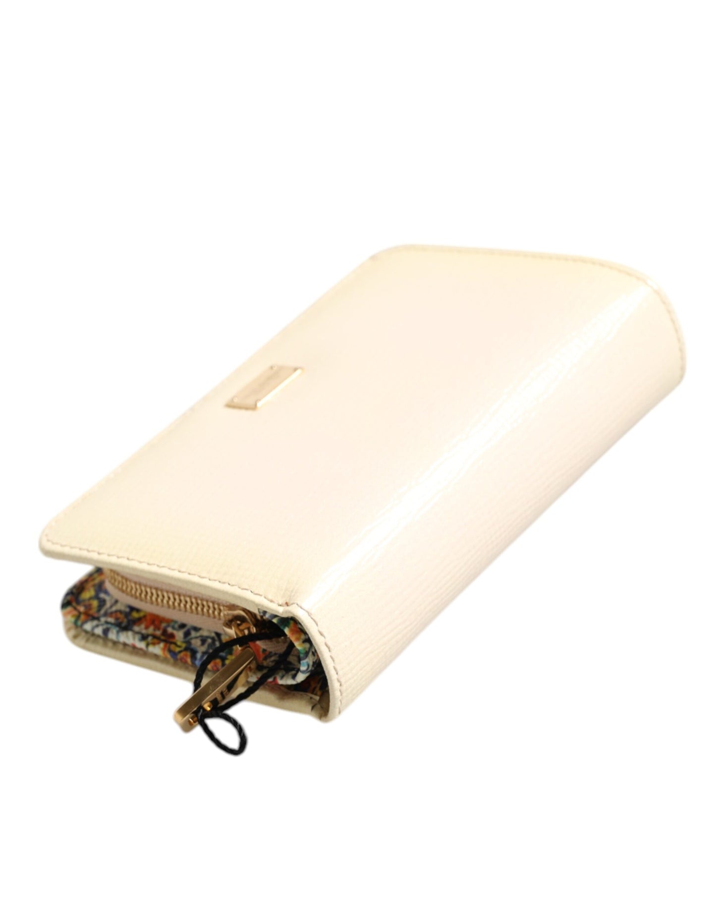 Dolce & Gabbana Ivory Calf Leather Compact Logo Plaque Card Holder Wallet
