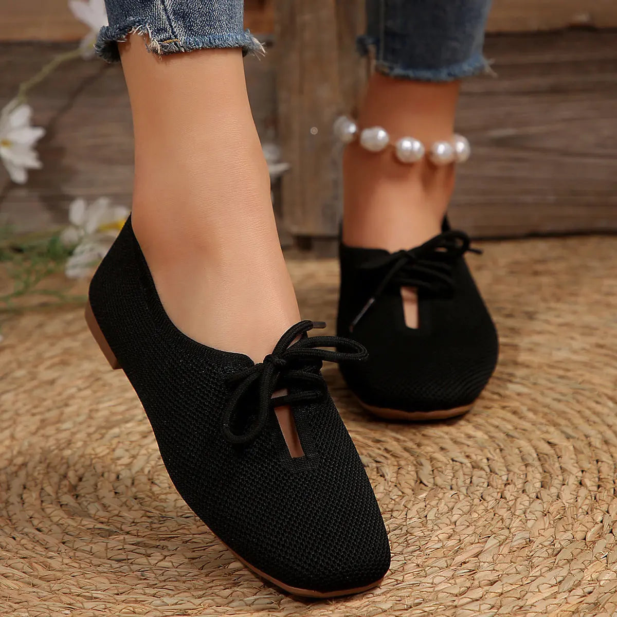 Casual Lace-up Mesh Flats Shoes Women Fashion Solid Color Loafers Lazy Shoes My Store