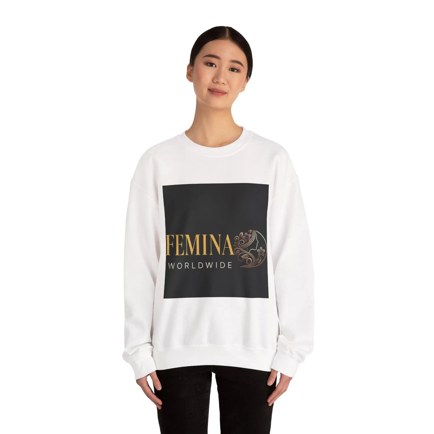 FEMINA Worldwide Crewneck Sweatshirt | Cozy Unisex Pullover for Fashion Lovers, Casual Wear, Holiday Gifts, Self-Care Days Printify