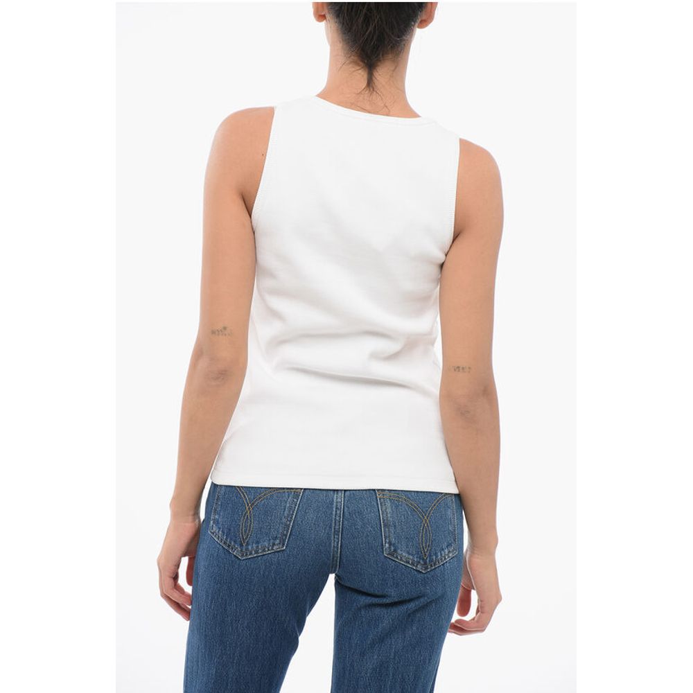 Bottega Veneta Ribbed Cotton Tank Top with Beaded Embroidery
