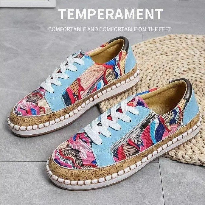 Ethnic Style Printed Flats Shoes Casual Side Zip Slip-on Shoes Loafers Women My Store