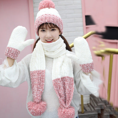 Three Piece Hat Scarf And Gloves For Women