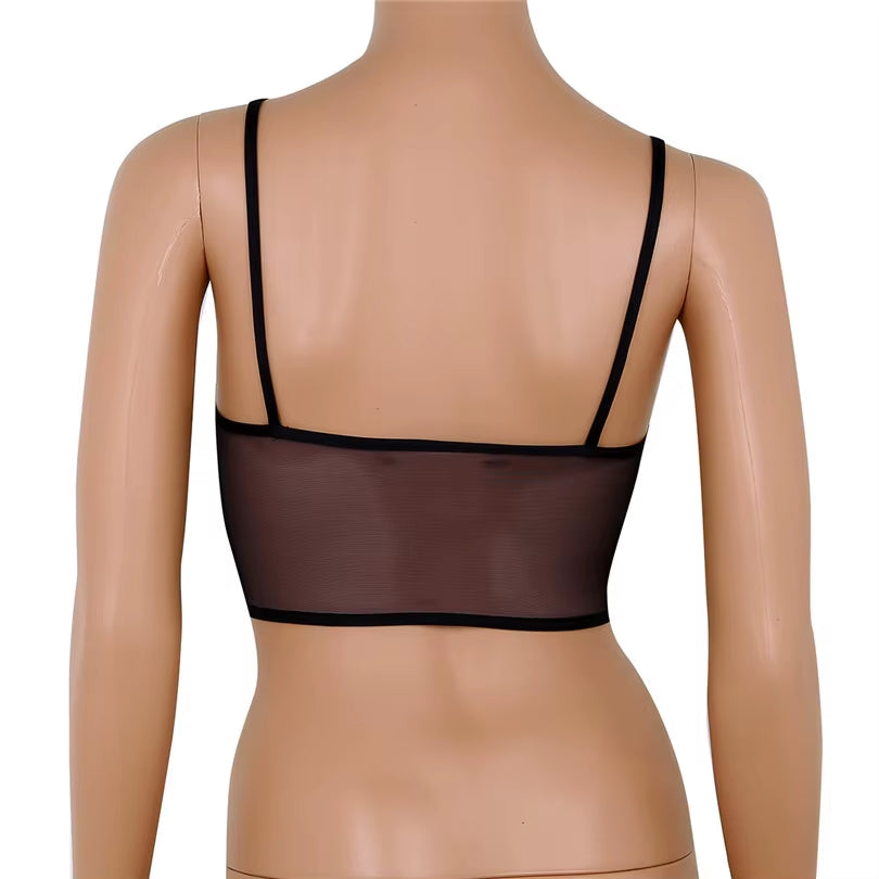 Iefiel Newest Fashion Women Spaghetti Straps Sheer Mesh Mermaid Sea Shell Vest Crop Tank Top Party Clubwear Nightwear Crop Top