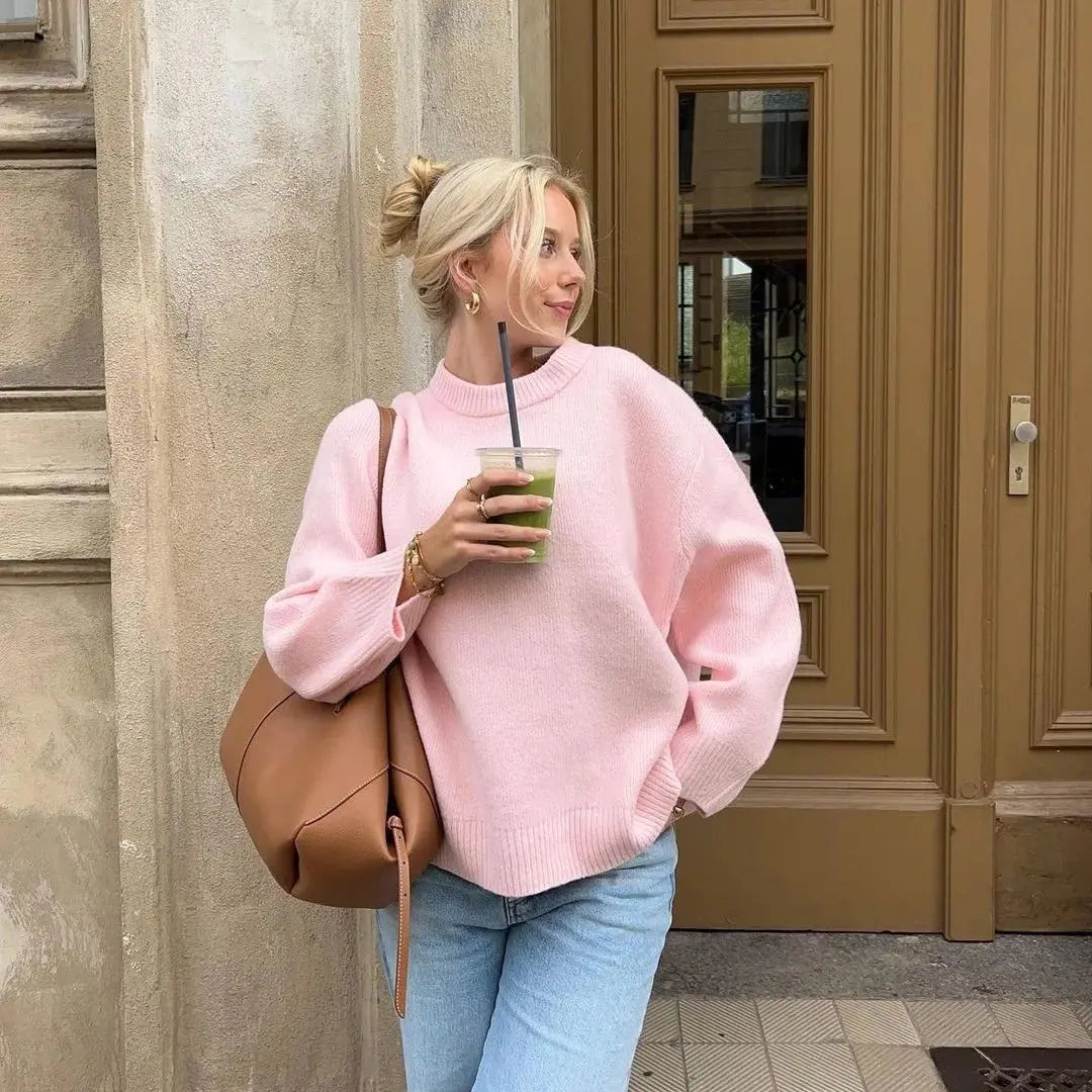 Sweet Crew Neck Pullover Sweater Winter Fashion Loose Long-sleeved Tops For Women Clothing My Store