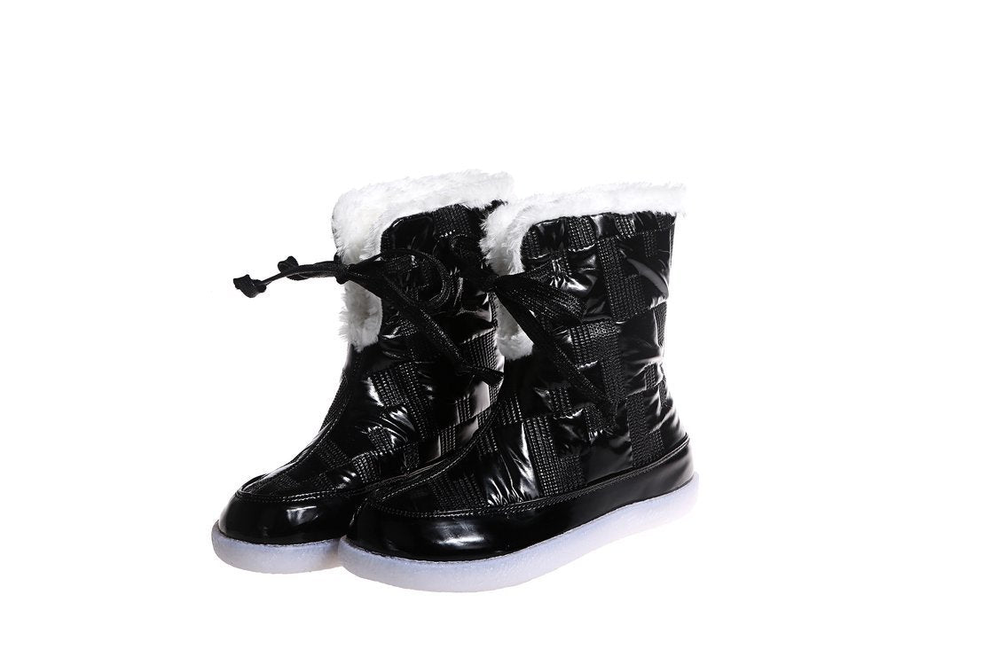 Fur-Trimmed Snowshoe Short-Barrel Cotton Boot Girl