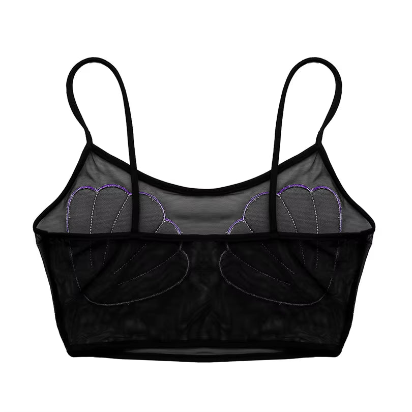 Iefiel Newest Fashion Women Spaghetti Straps Sheer Mesh Mermaid Sea Shell Vest Crop Tank Top Party Clubwear Nightwear Crop Top