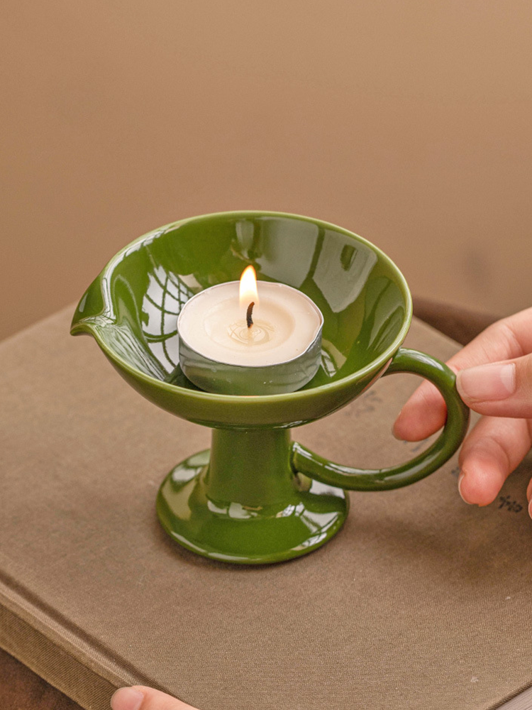 Ceramic Pedestal Candle Holder with Handle – Nordic Style Tealight Sta