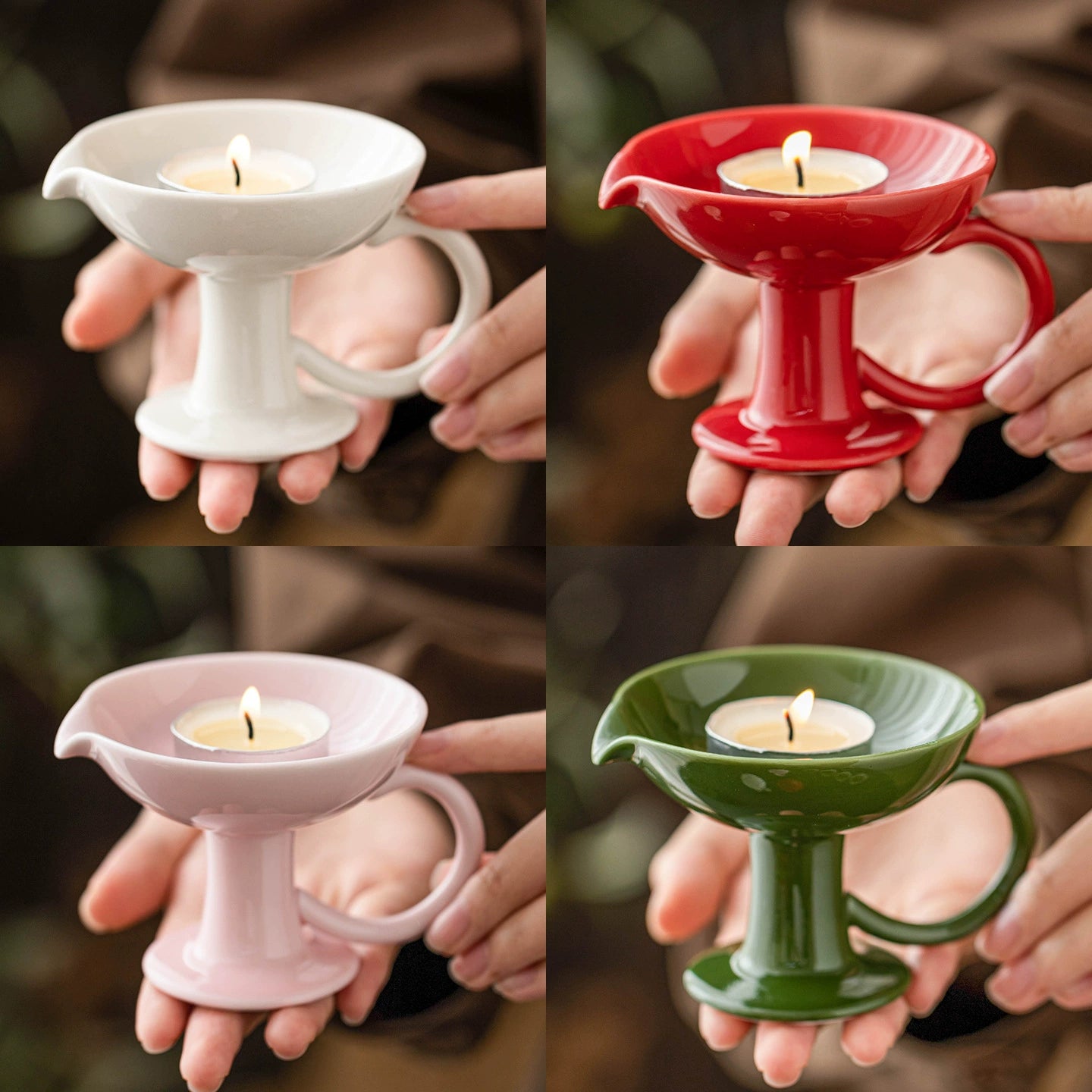 Ceramic Pedestal Candle Holder with Handle – Nordic Style Tealight Sta