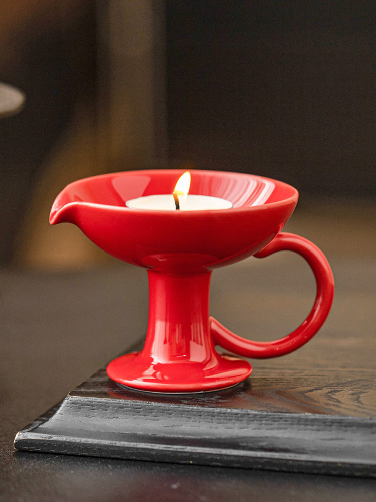 Ceramic Pedestal Candle Holder with Handle – Nordic Style Tealight Sta