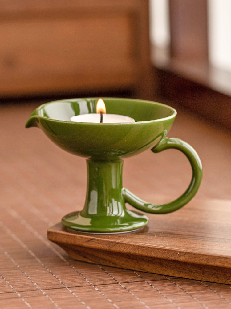 Ceramic Pedestal Candle Holder with Handle – Nordic Style Tealight Sta