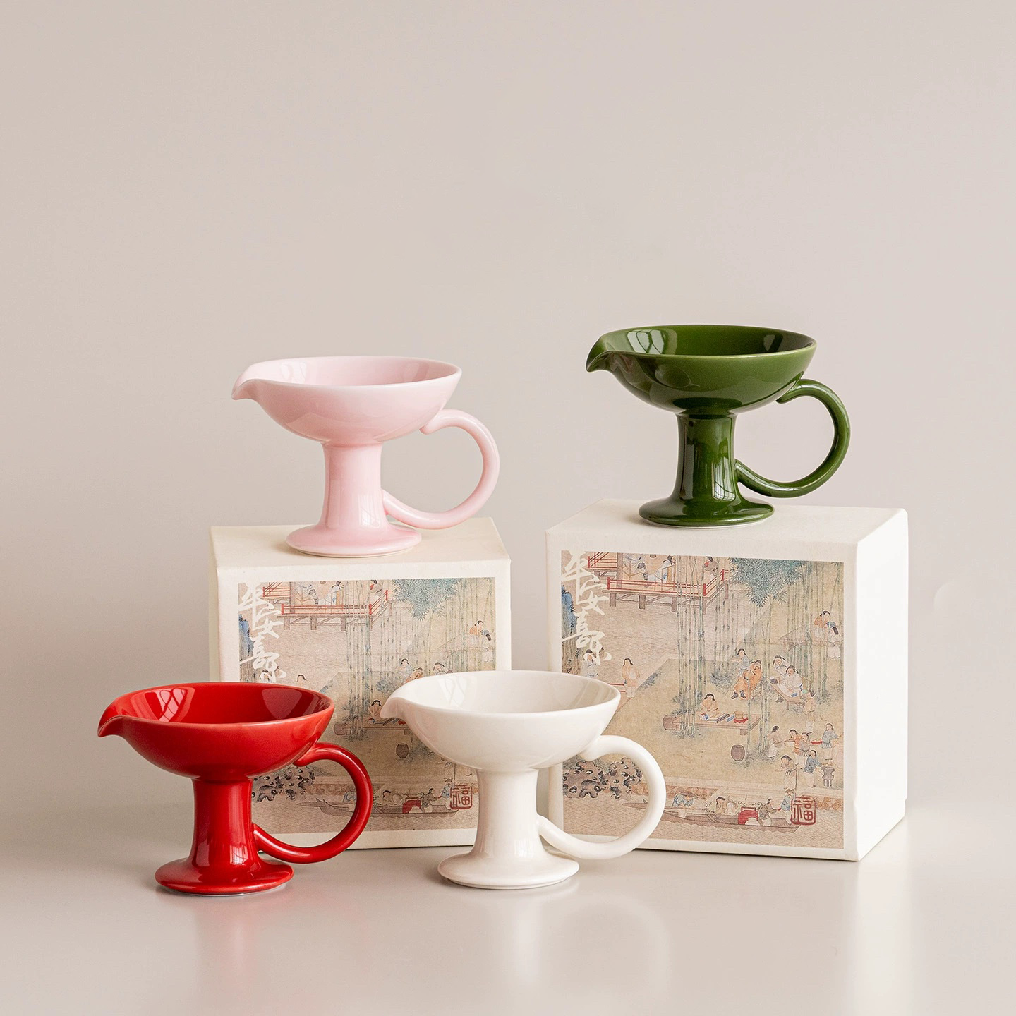 Ceramic Pedestal Candle Holder with Handle – Nordic Style Tealight Sta