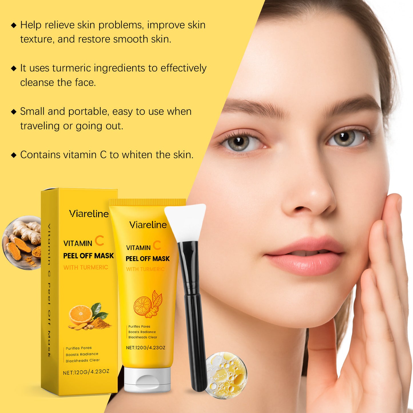Peel-Off Facial Mask Deep Cleansing Brightening Shrink Pores Blackhead Remover Repair Moisturizing Turmeric Peel-Off Facial Mask
