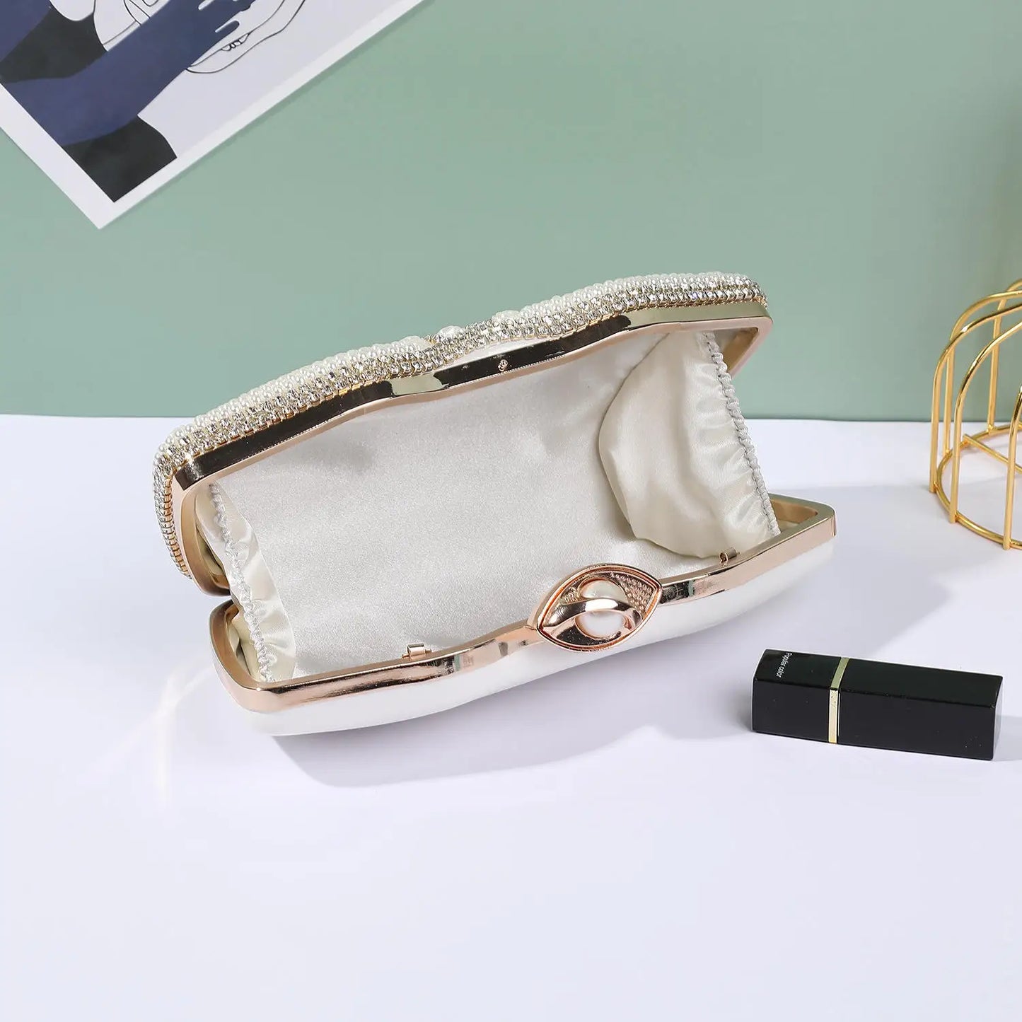 rhinestone evening bags Chain Clutch Bag Set with Diamond Pearl One Shoulder for Evening Wedding Party Dresses Made Crystal