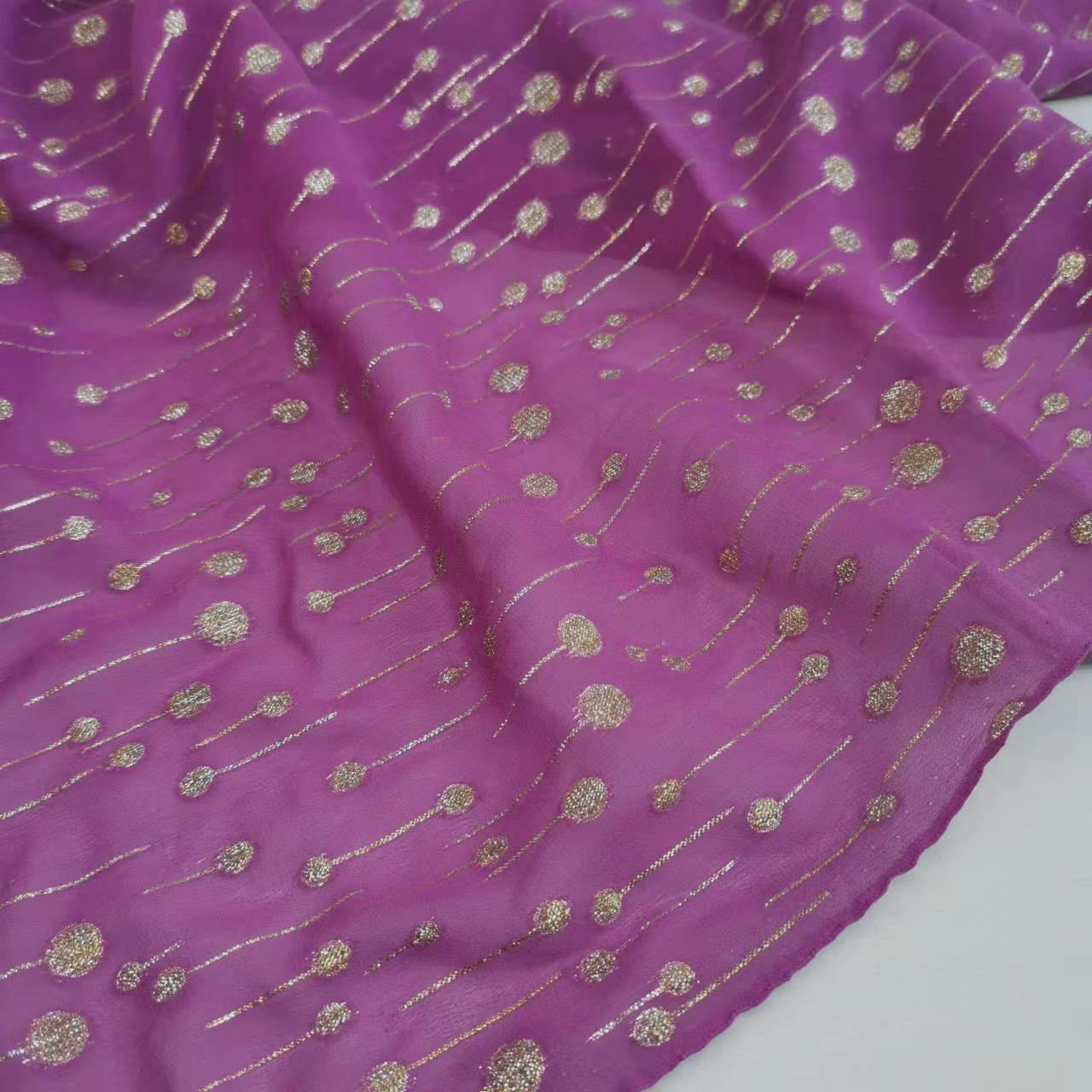 Blue Saree Fabric Shimmer Silk Metallic Shiny Hijab Scarf Craft DIY Sewing Material