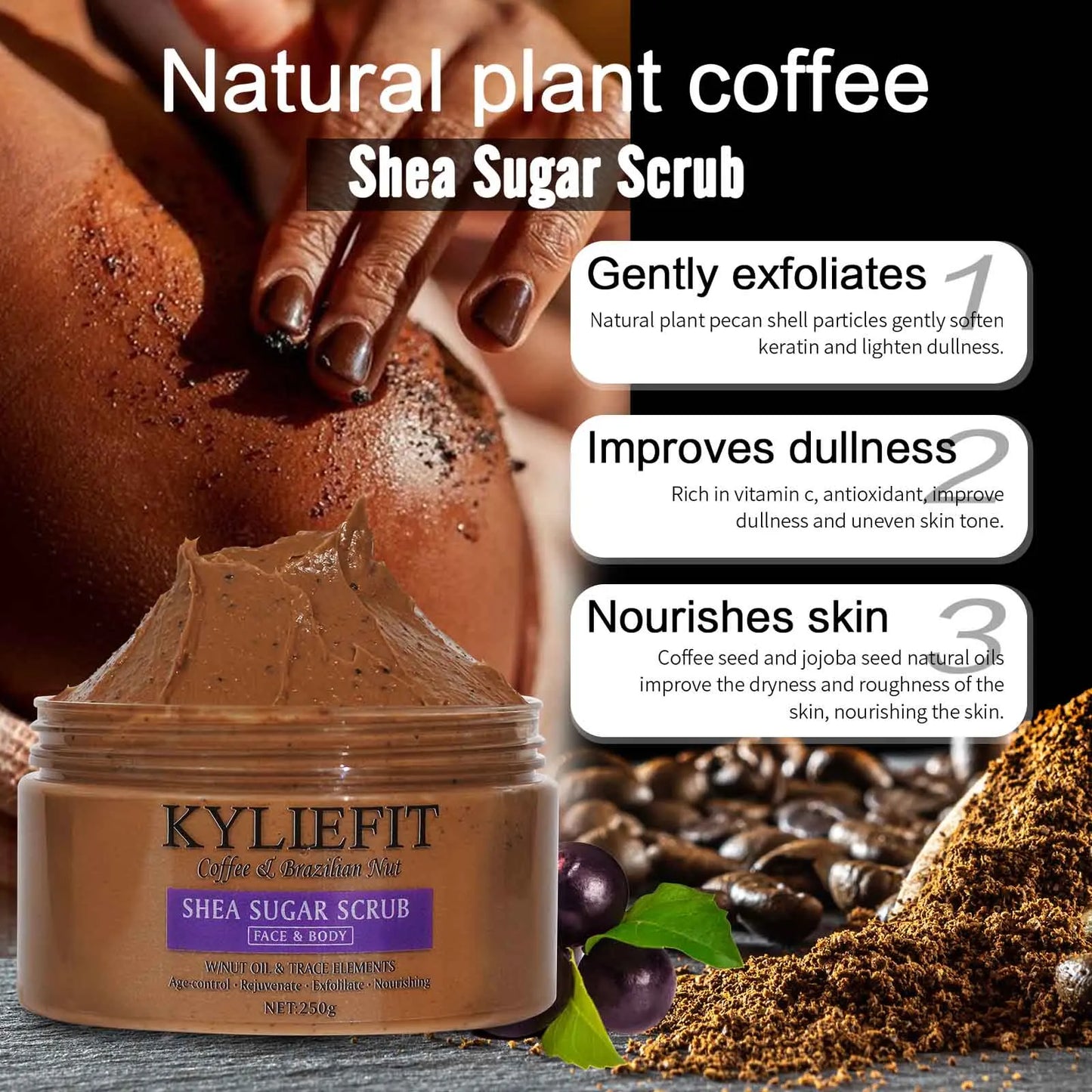 Natural Body Scrub - Moisturizing and Exfoliating Body, Face, Hand, Foot Scrub - Lightening, Fine Lines & Wrinkles, Skin Glowing