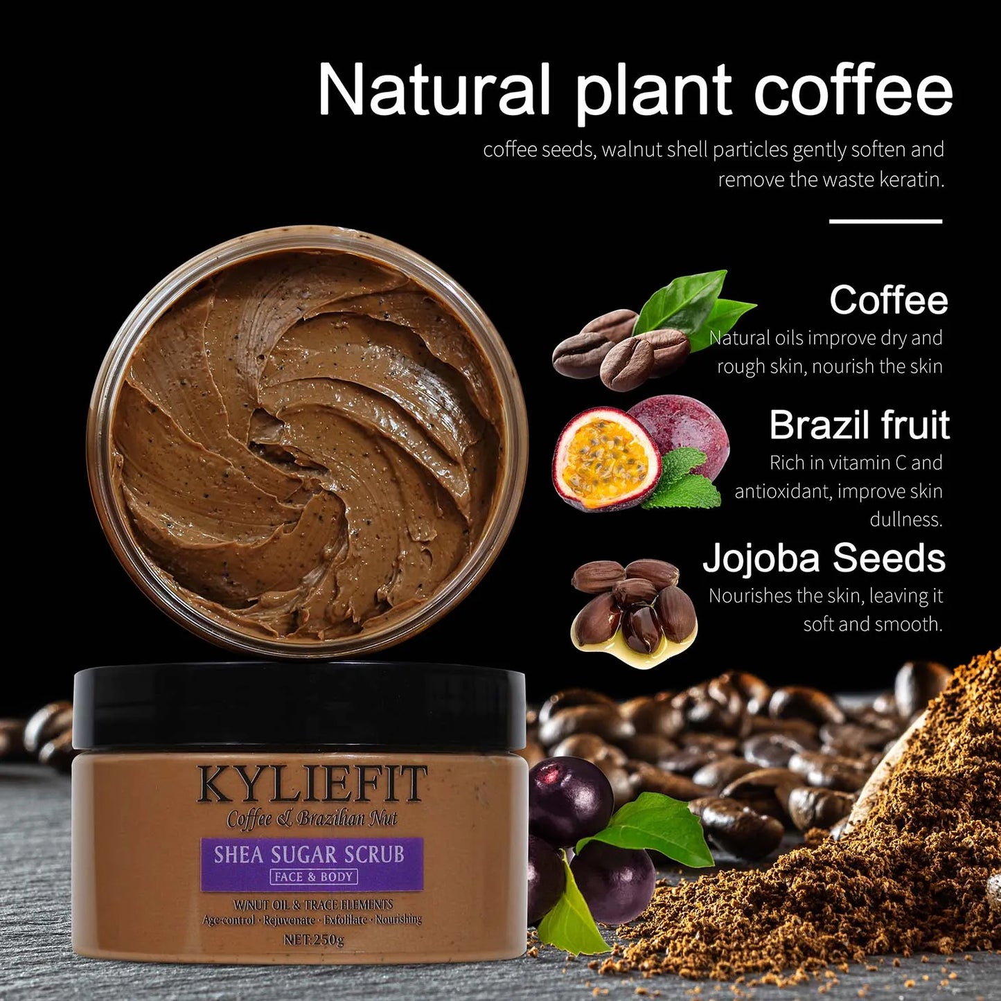 Natural Body Scrub - Moisturizing and Exfoliating Body, Face, Hand, Foot Scrub - Lightening, Fine Lines & Wrinkles, Skin Glowing