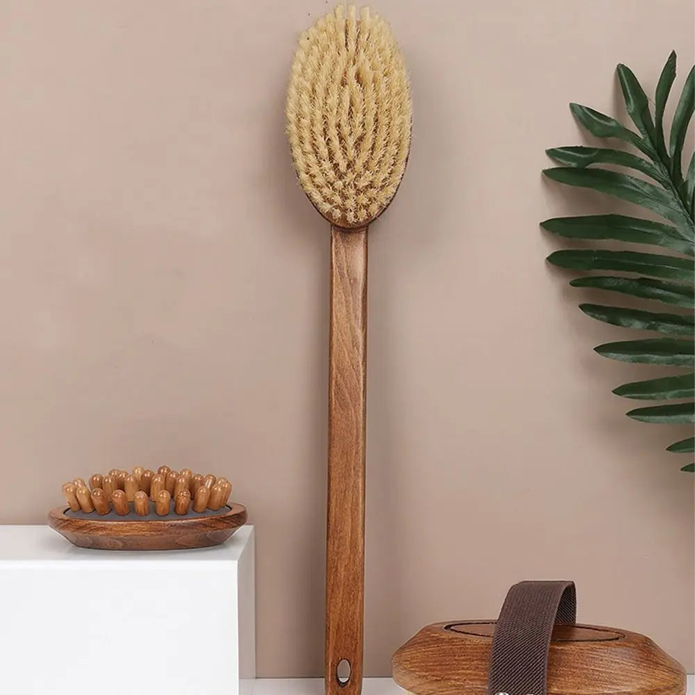 Scrubbing Brush Wood Long Handle Hair Brush Soft Bristles Ergonomic Shower Back Scrub Comfortable Back Scrubber Skin Cleanser