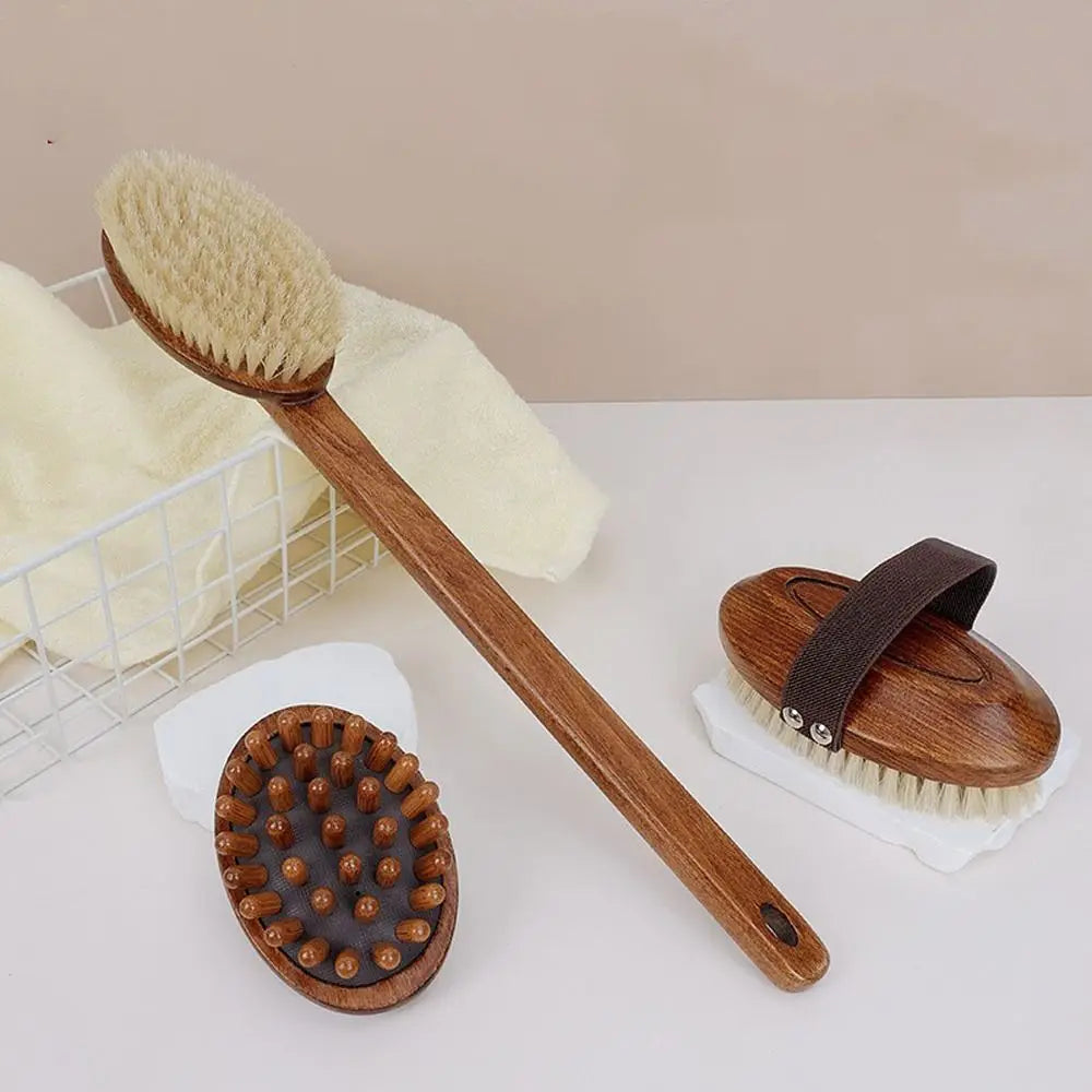 Scrubbing Brush Wood Long Handle Hair Brush Soft Bristles Ergonomic Shower Back Scrub Comfortable Back Scrubber Skin Cleanser