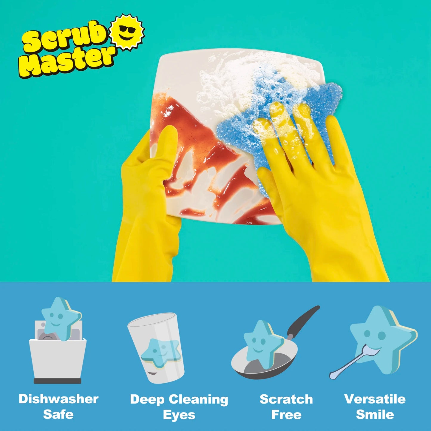 Scrub Master - Scratch-Free Multipurpose Dish Sponge - BPA Free & Made with Polymer Foam - Stain & Odor Resistant Kitchen Sponge