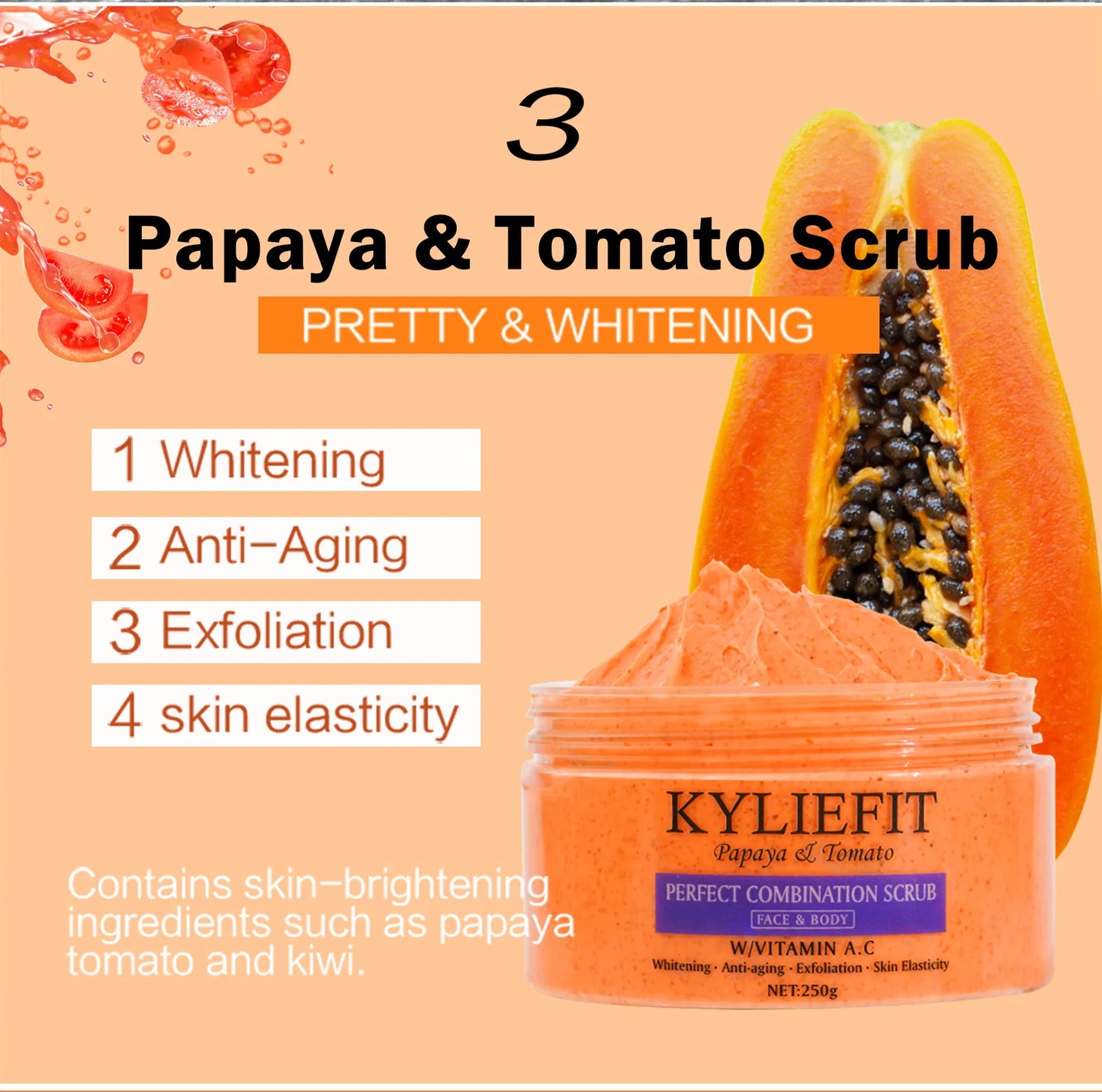 Natural Body Scrub - Moisturizing and Exfoliating Body, Face, Hand, Foot Scrub - Lightening, Fine Lines & Wrinkles, Skin Glowing