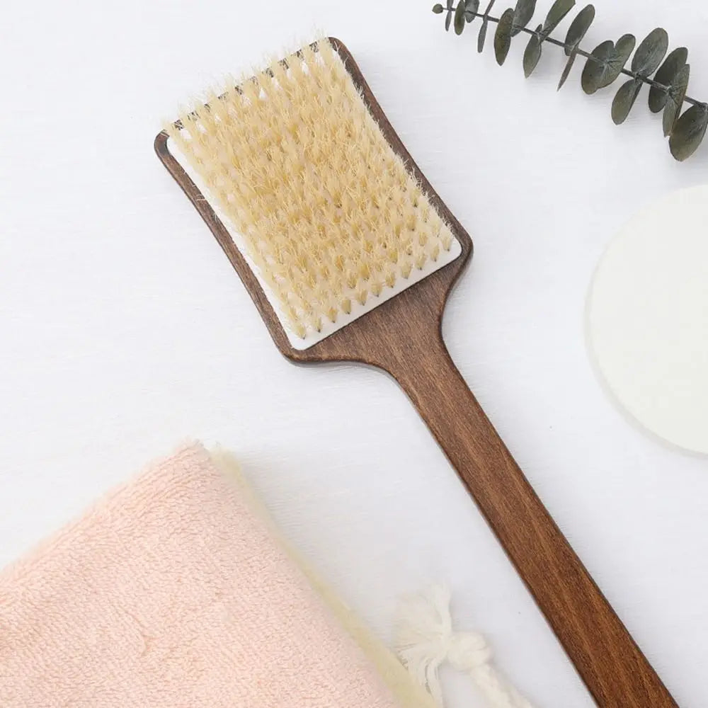 Scrubbing Brush Wood Long Handle Hair Brush Soft Bristles Ergonomic Shower Back Scrub Comfortable Back Scrubber Skin Cleanser