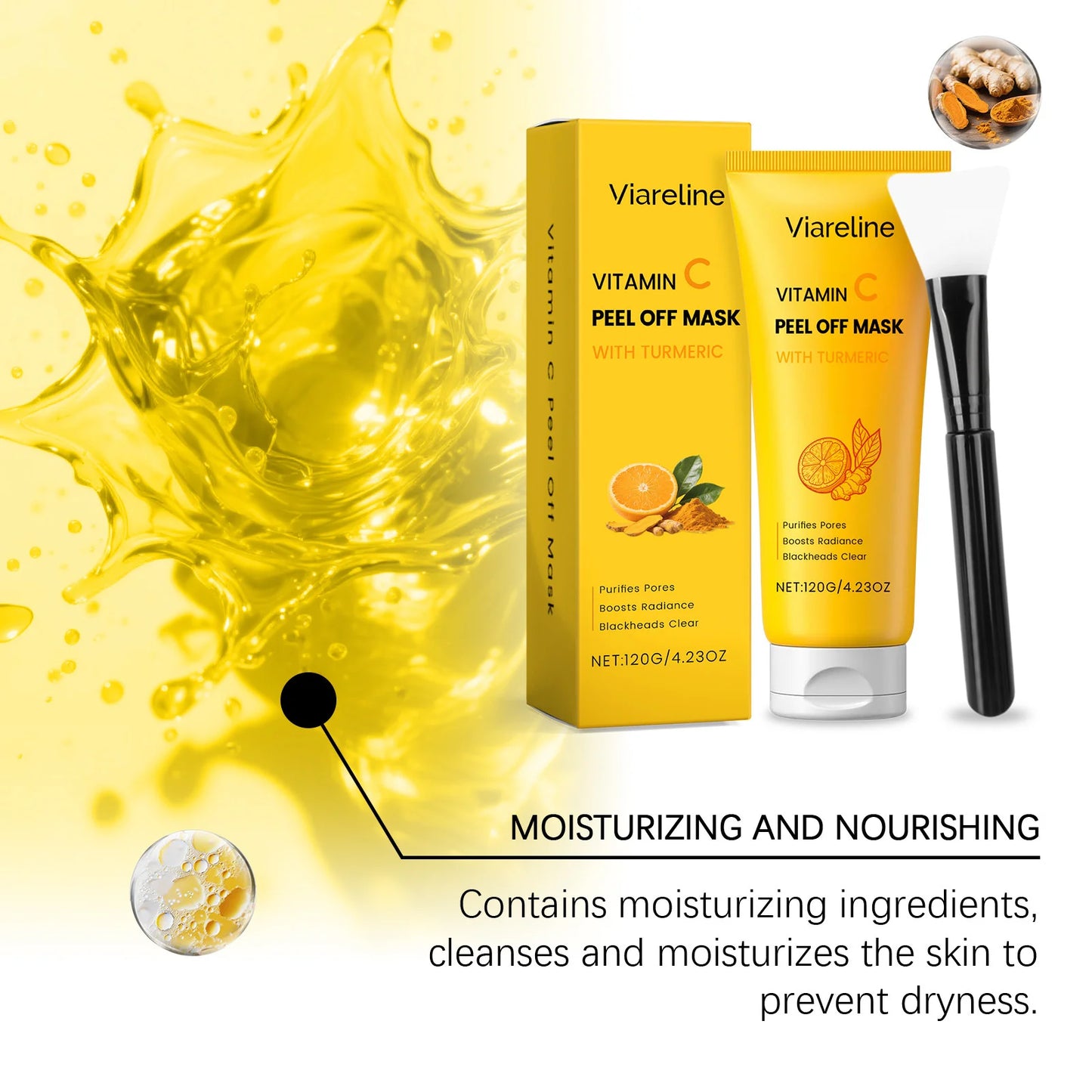 Peel-Off Facial Mask Deep Cleansing Brightening Shrink Pores Blackhead Remover Repair Moisturizing Turmeric Peel-Off Facial Mask
