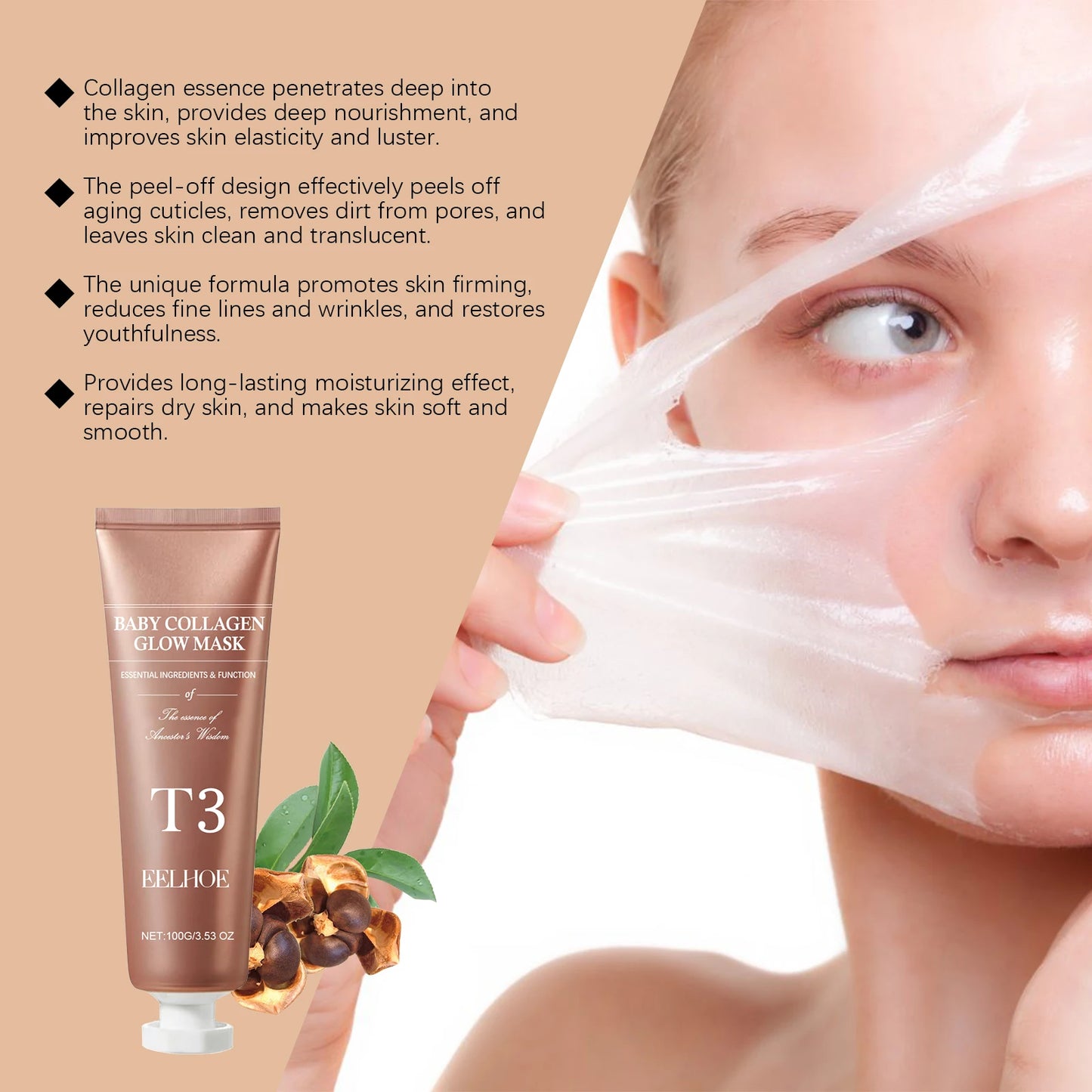 Collagen Peel Off Mask Face Deep Cleansing Moisturizing Shrink Pores Oil-Control Hydrating Beauty Health Skin Care Facial Mask