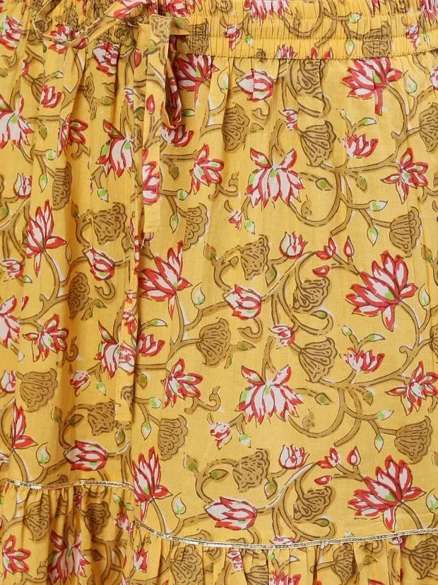 Indian Saree New Style Women's Indian Sari Suit Cotton Silk Round Neck Long Print Daily Casual Yellow Suit