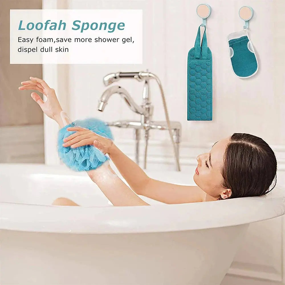 Exfoliating Body Scrubber Set - Includes Back Scrubber, Bath Glove And Shower Bath Sponge Loofah Femina Worldwide