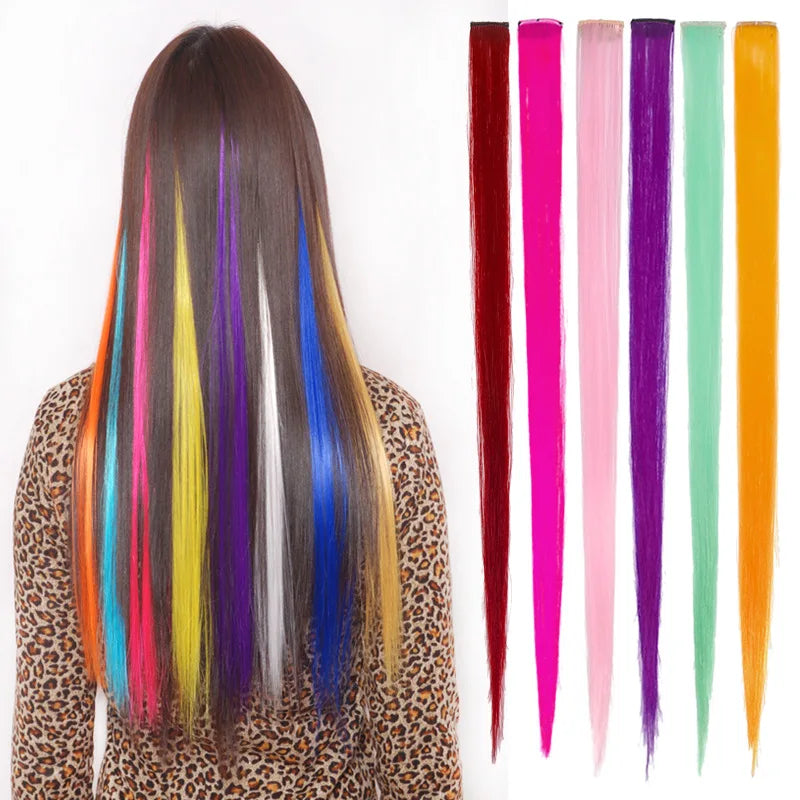 13 Colors Colorful Party Highlight Clip in Straight Hair Extensions for Girls 50cm Y2K Multi-Color Hair Synthetic Hairpieces