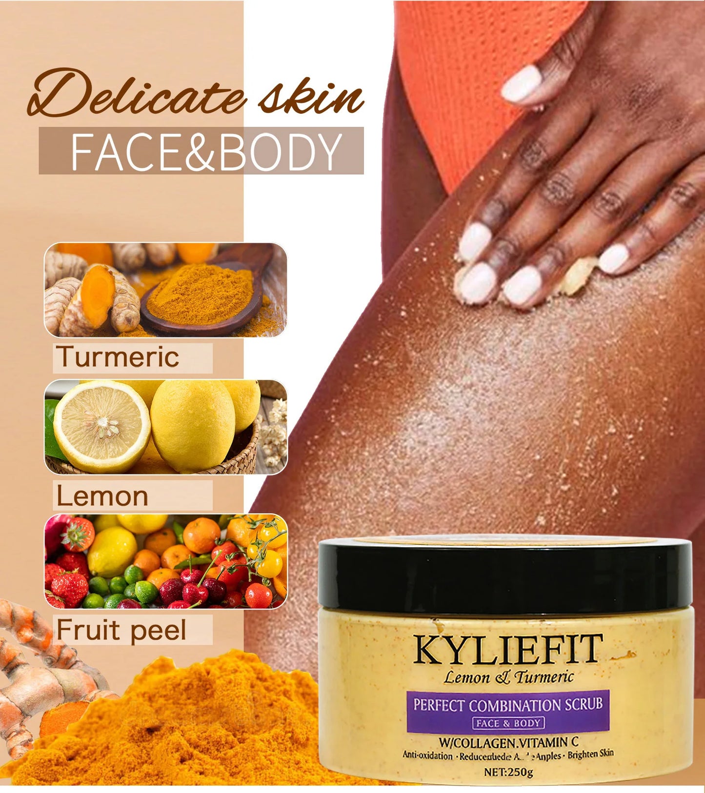 Natural Body Scrub - Moisturizing and Exfoliating Body, Face, Hand, Foot Scrub - Lightening, Fine Lines & Wrinkles, Skin Glowing