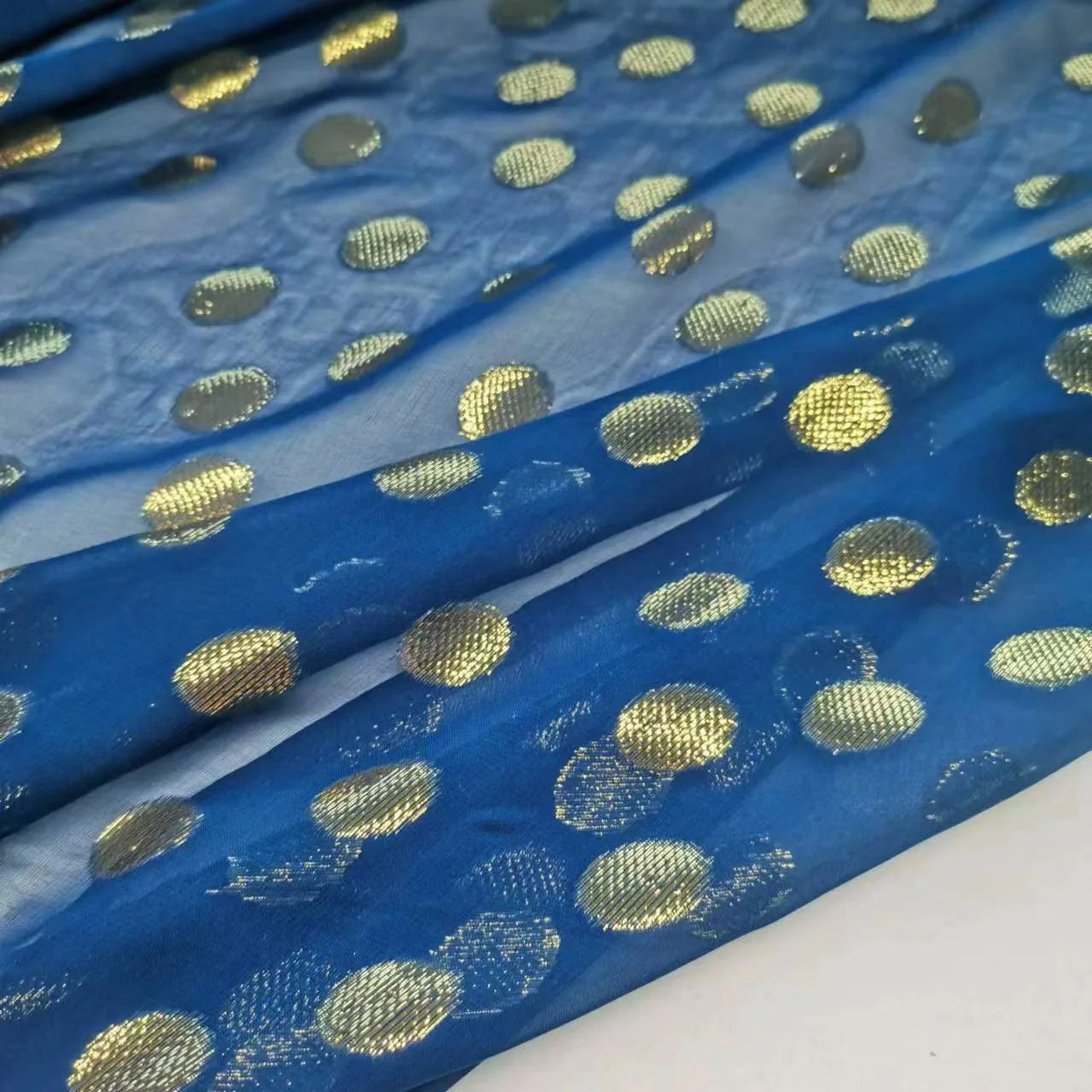 Blue Saree Fabric Shimmer Silk Metallic Shiny Hijab Scarf Craft DIY Sewing Material