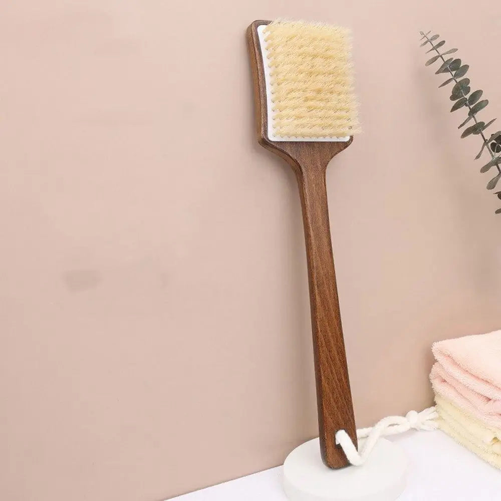Scrubbing Brush Wood Long Handle Hair Brush Soft Bristles Ergonomic Shower Back Scrub Comfortable Back Scrubber Skin Cleanser