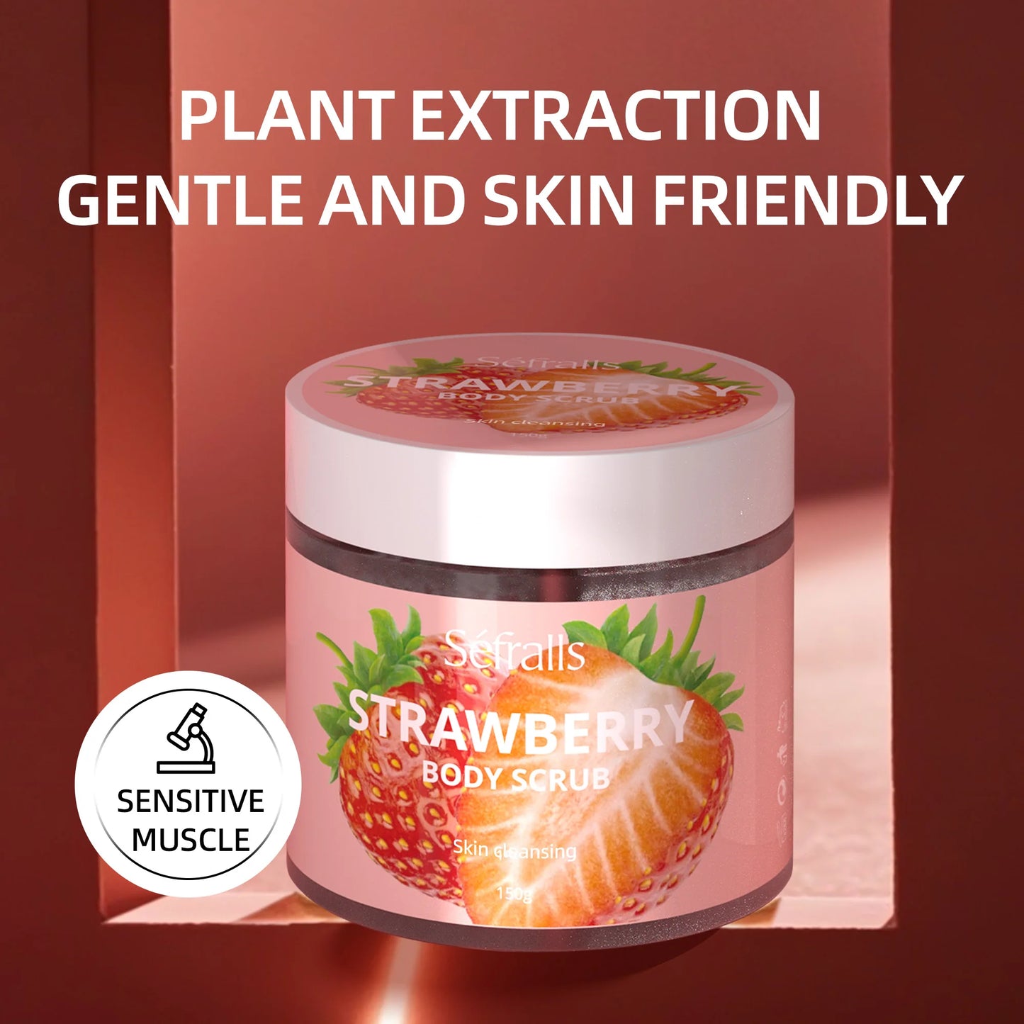 Séfralls Strawberry Body Scrub 150g Exfoliating & Hydrating Body Scrub, Sugar Scrub, Moisturize Smooth Cleansing Skin