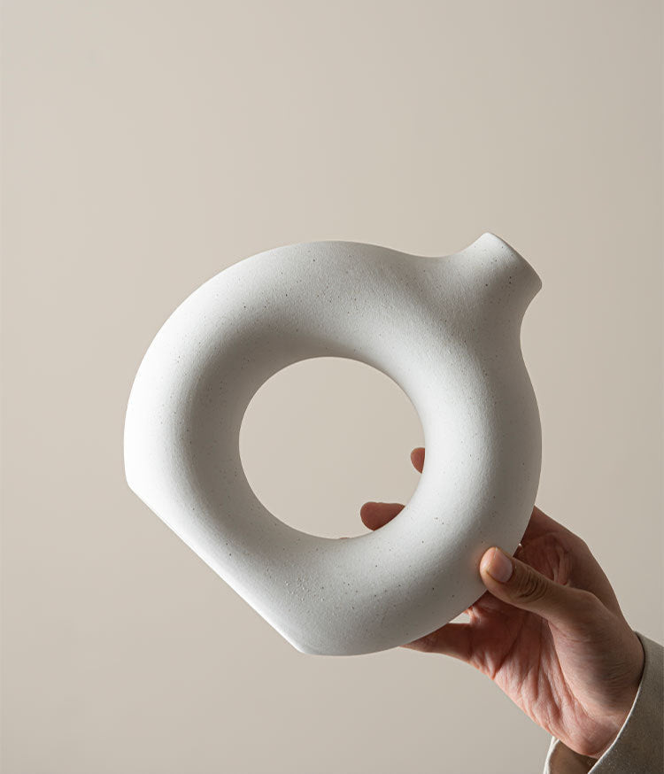 Modern Nordic Circle Ceramic Vase – Minimalist Hollow Sculpture Vessel
