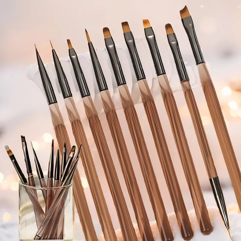 LINMANDA Nail Art Design Pen Painting Tools with Nail Extension Gel Brush Nail Gel Brush Salon at Home Diy Manicure 9psc