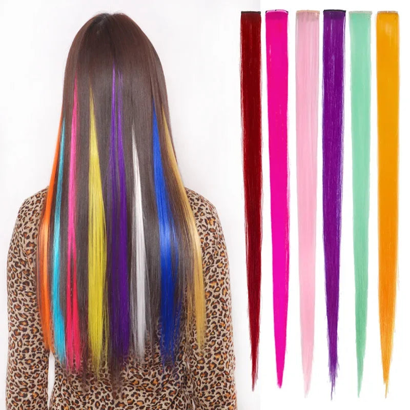 13 Colors Colorful Party Highlight Clip in Straight Hair Extensions for Girls 50cm Y2K Multi-Color Hair Synthetic Hairpieces