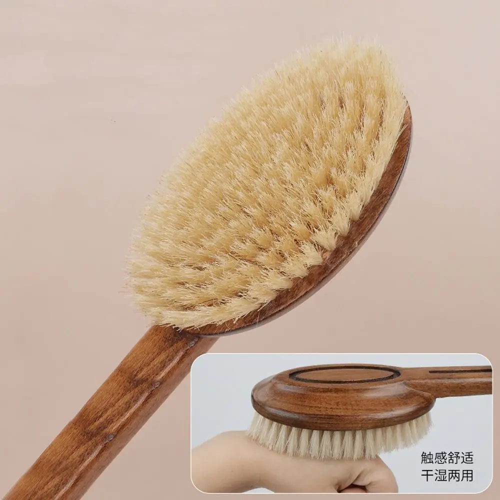Scrubbing Brush Wood Long Handle Hair Brush Soft Bristles Ergonomic Shower Back Scrub Comfortable Back Scrubber Skin Cleanser