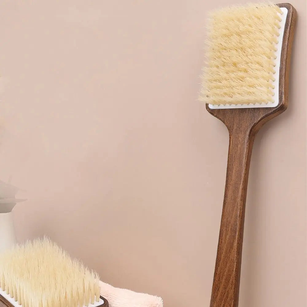Scrubbing Brush Wood Long Handle Hair Brush Soft Bristles Ergonomic Shower Back Scrub Comfortable Back Scrubber Skin Cleanser