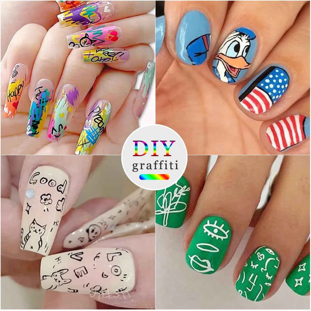 Nail Art Graffiti Pen Nail Acrylic Paint Pen Waterproof Painting Lines Pencil DIY Drawing Abstract Design Nail Accessories