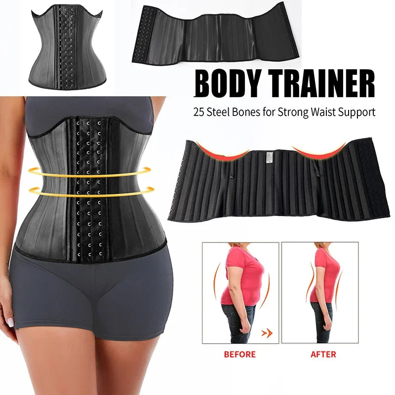 Body Shaper Shapewear Women 25 Steel Bones Latex Waist Trainer Corset Shapewear Slimming Belly Modeling Strap Reductive Girdle