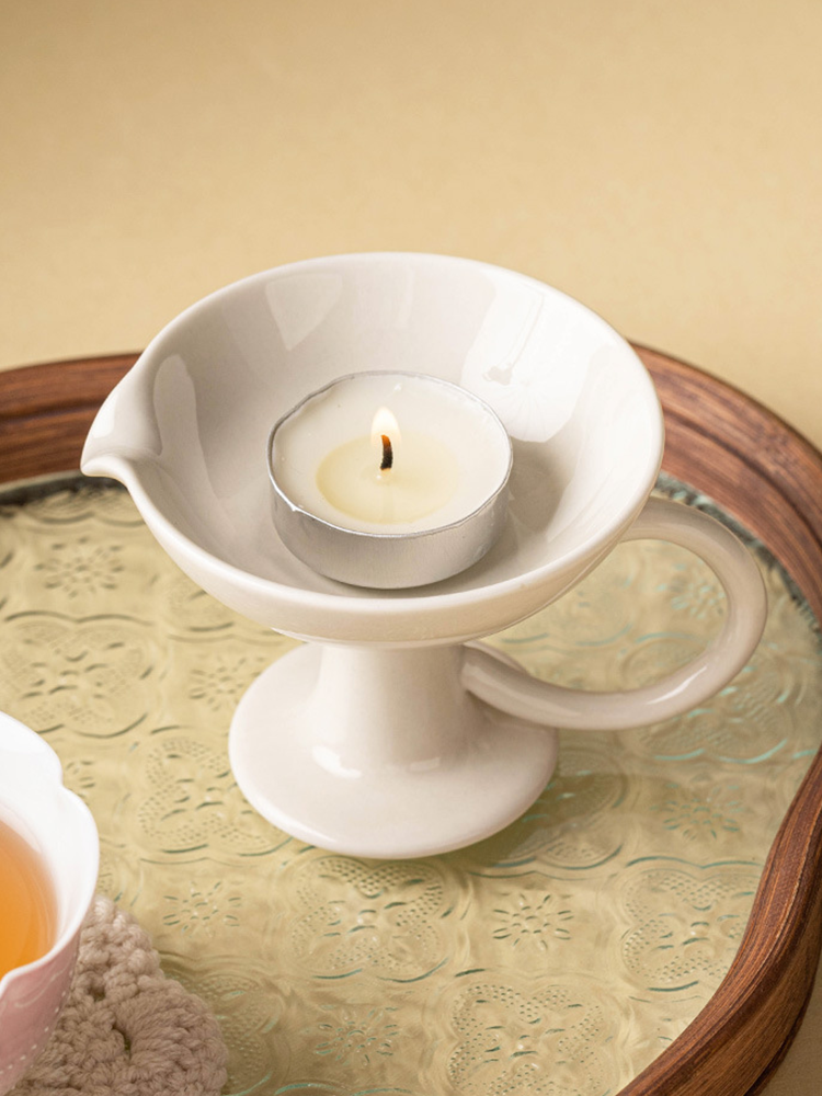 Ceramic Pedestal Candle Holder with Handle – Nordic Style Tealight Sta