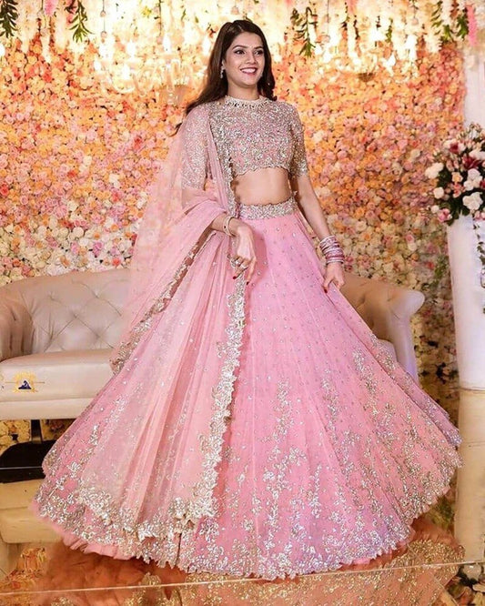 Traditional Two Pieces Pink Wedding Dresses With Wrap Lace Beaded