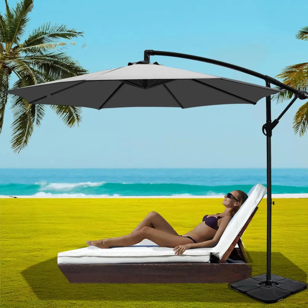 Instahut Umbrella Outdoor Umbrellas Cantilever Sun Stand UV Garden Base Grey 3M Femina Worldwide