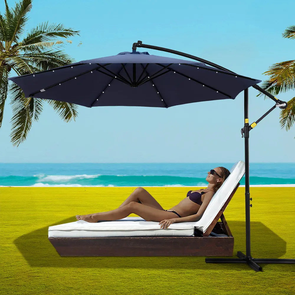 Instahut Outdoor Umbrella 3M Cantilever Beach LED Umbrellas Garden Shade Patio Femina Worldwide