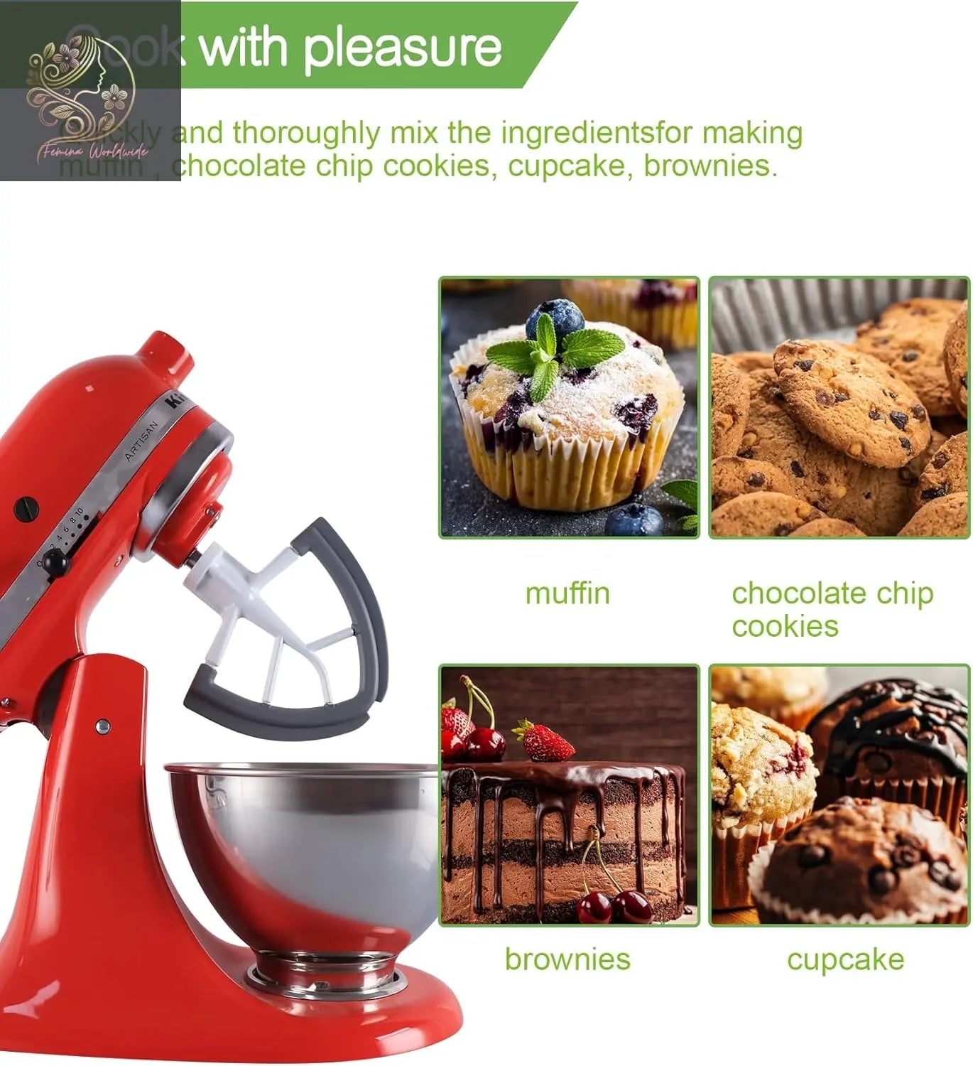 Flex Edge Beater Work for KitchenAid Mixer Attachments, Compatible with 4.5-5 Quart Tilt-Head Stand Mixers, kitchenAid Paddle with Scraper, Flexible Silicone Edges