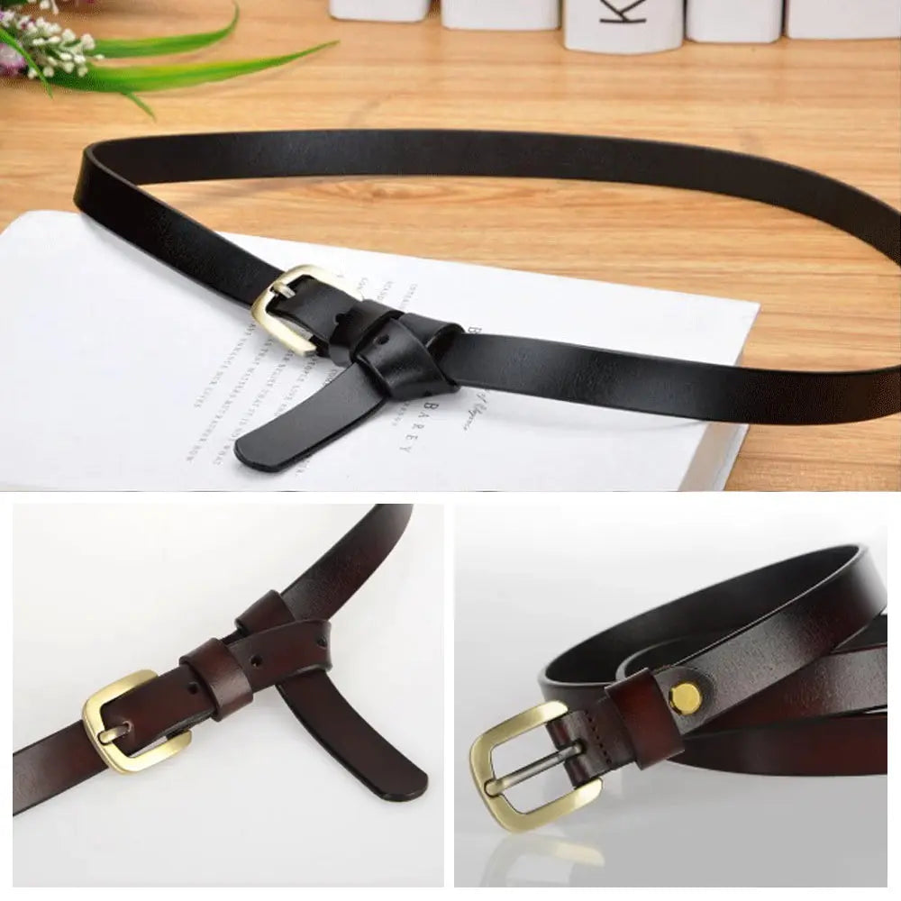 New Women's Belt Luxury Genuine Leather Belts For Women Female Gold Pin Buckle (Coffee) Femina Worldwide