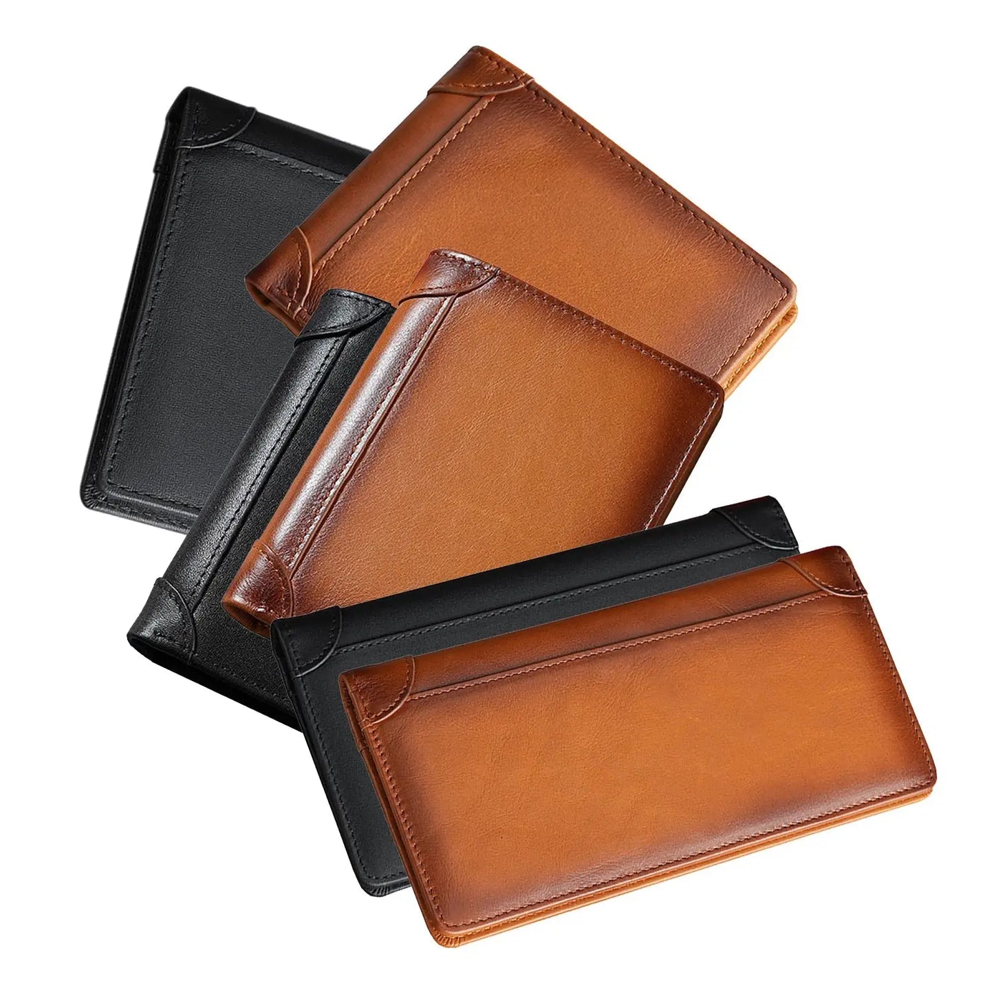 100% Genuine Leather Men's Wallet RFID Blocking Card Holder Bifold and Long Wallets (Black Long Wallet) Femina Worldwide